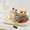 Rotating Makeup Organizer With Jewelry Storage  Large Capacity Cosmetic Display Case Holds 20 Brushes, 10 Lipsticks, 8 Skincare Products 360 Spinning Vanity Organizer For Countertop & Bathroom