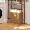 Double Laundry Basket With Lid, 26.4 Gallon Bamboo Laundry Hamper With Rope Handles And Removable Liner, Brown